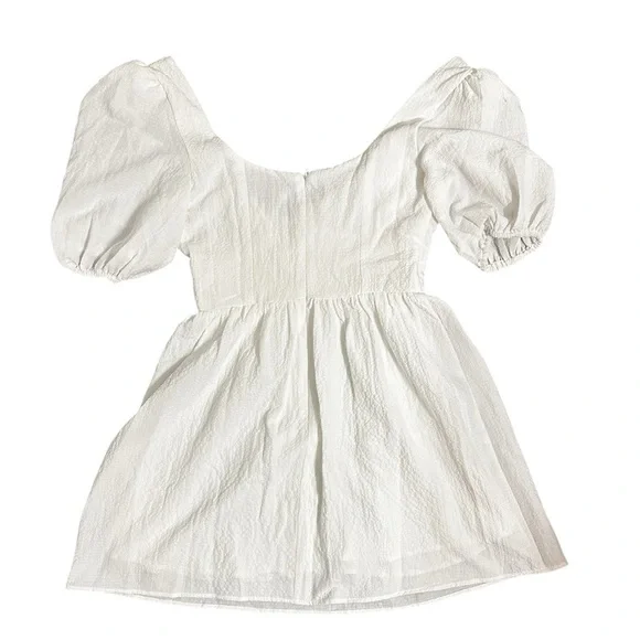 Lulus NWT Little Bit In Love White Surplice Puff Sleeve Mini Dress - Picture 5 of 7